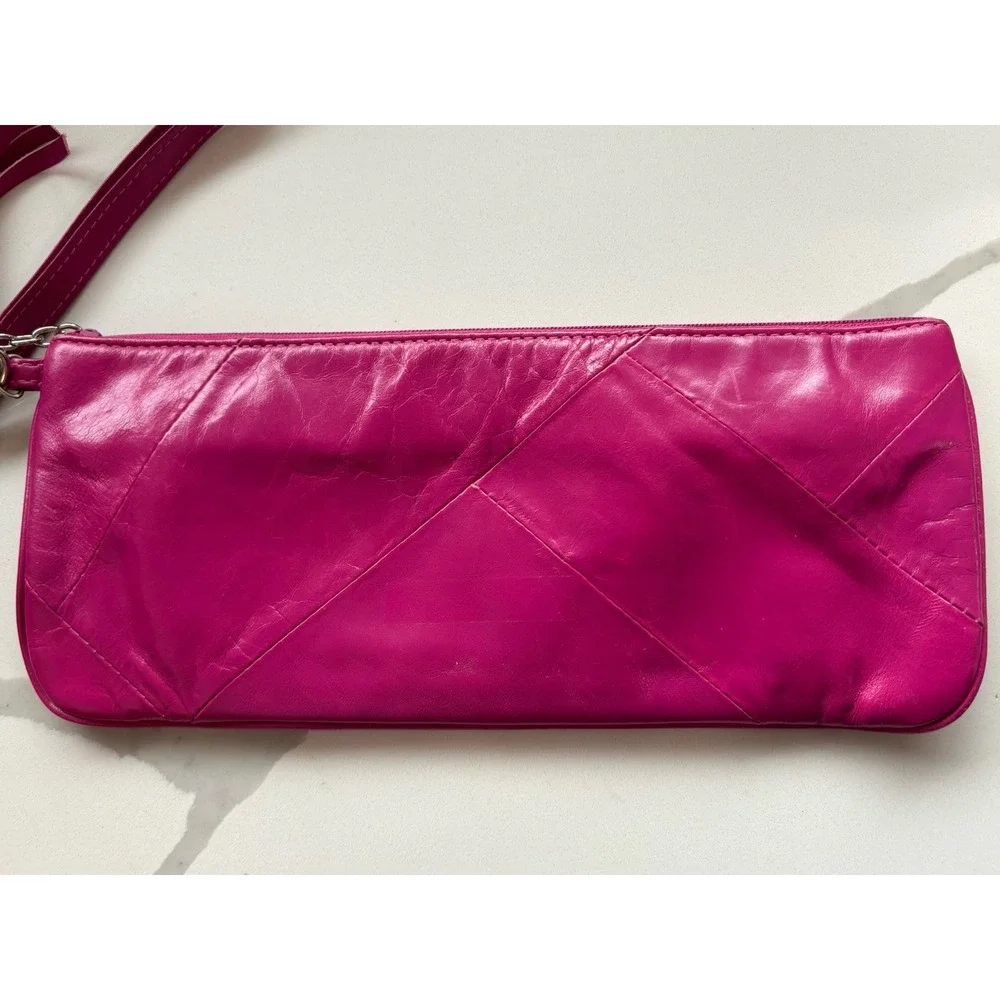 Hot Pink Leather Wristlet Clutch Tassel  Zipper Pocket Card Slots
